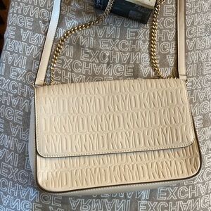 DKNY signature Beige Crossbody Bag with Gold Chain